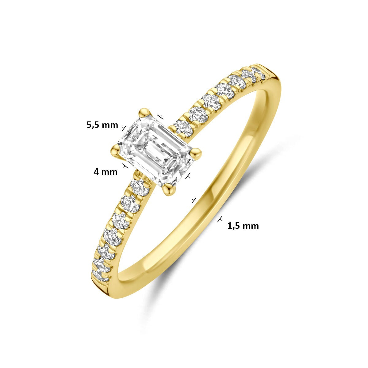 Anillo de oro 14k con diamante cultivado en laboratorio - forma de esmeralda