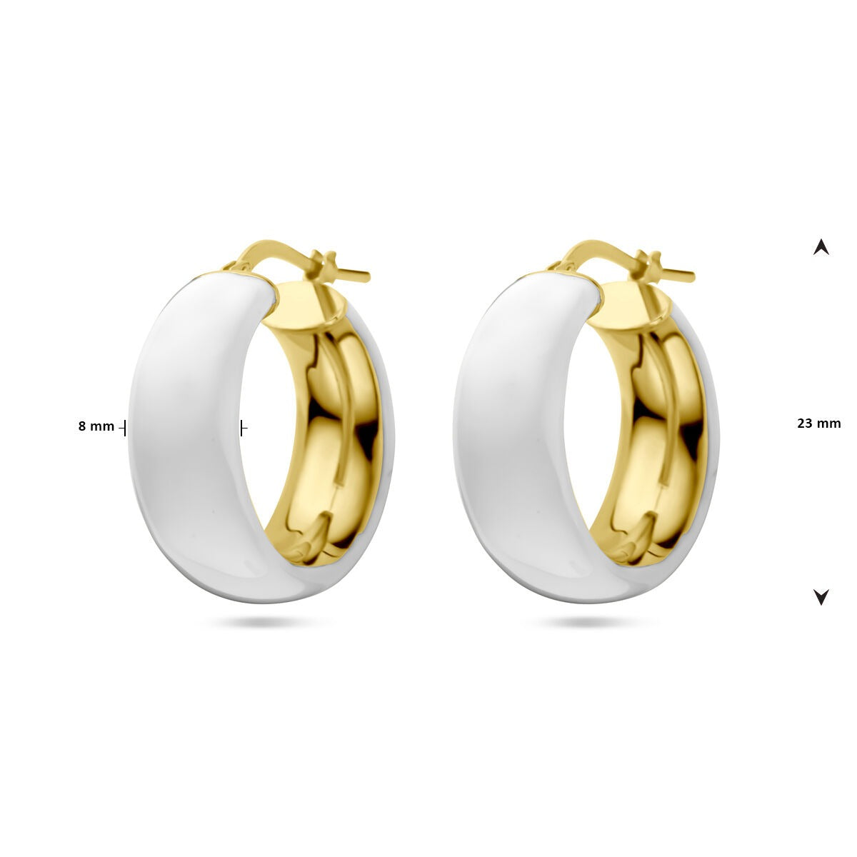 Aros de plata chapados en oro amarillo y esmalte blanco