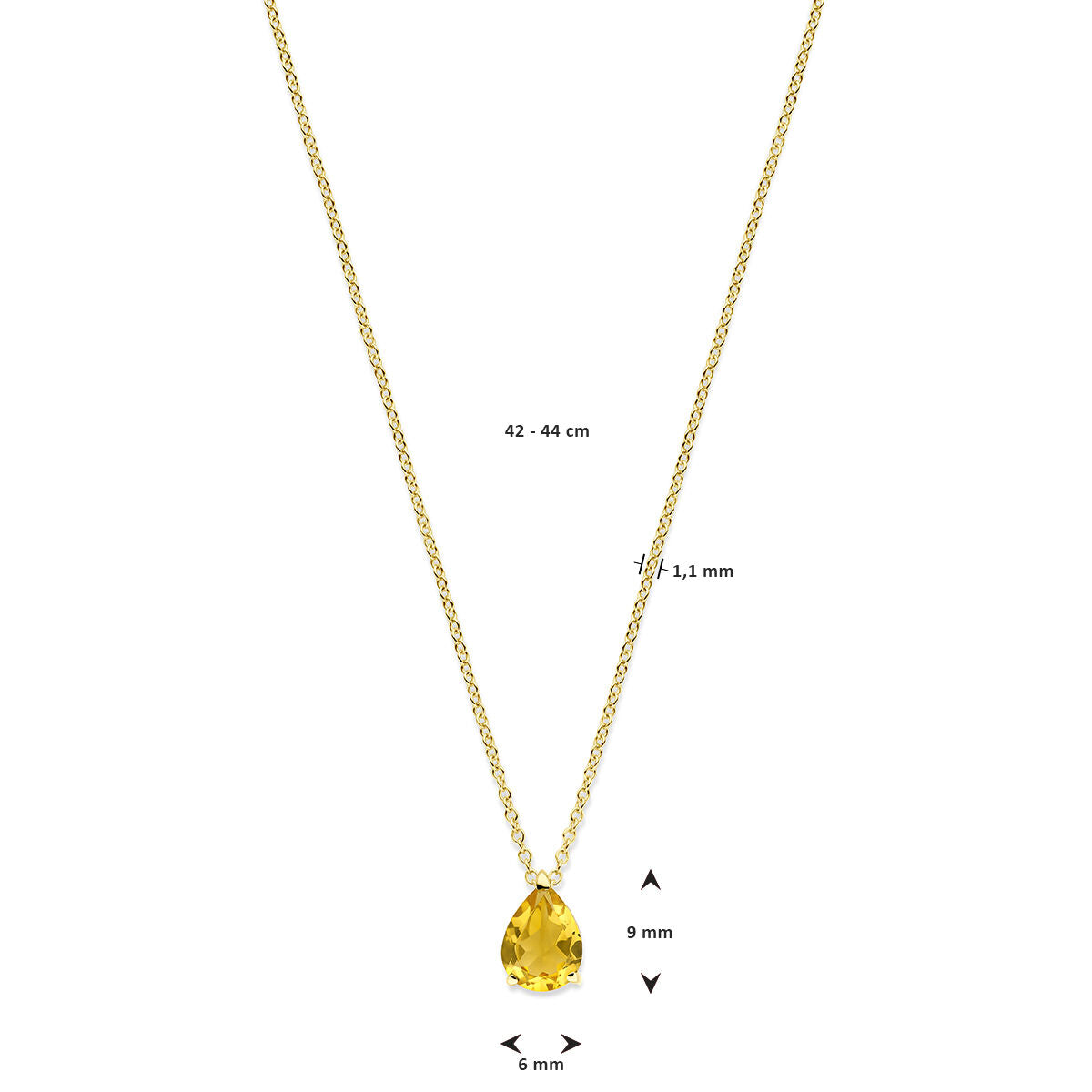 collar de oro amarillo de 14k con citrino