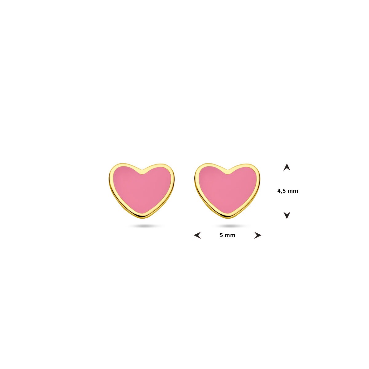 Pendientes infantiles de oro amarillo – corazón con epoxy rosa
