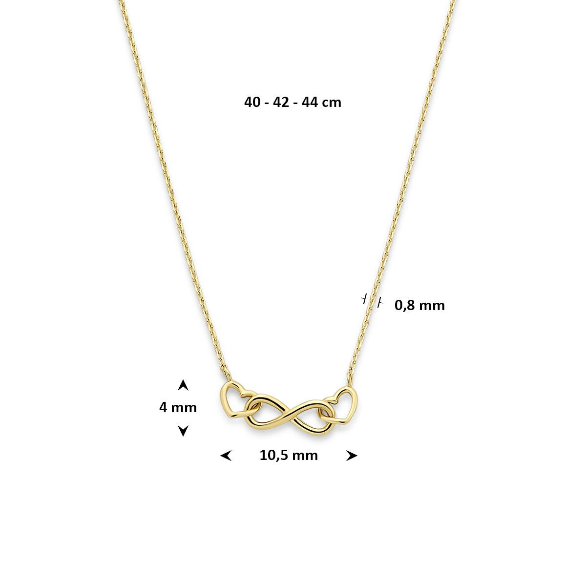 Collar chapado en oro amarillo con infinito y corazones