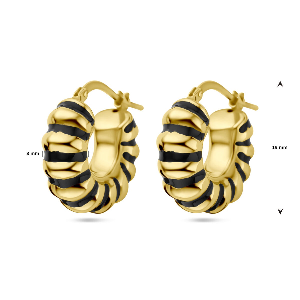 Aros de plata chapados en oro amarillo y esmalte negro