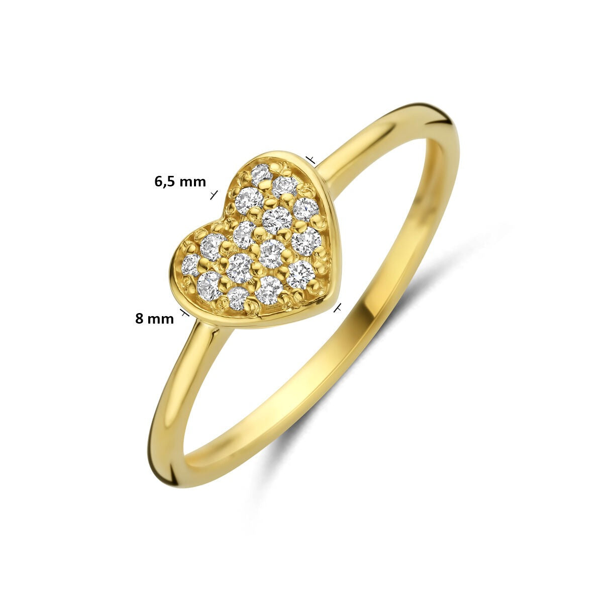 Anillo de mujer en oro amarillo de 14k con corazón y diamante – 0.10 ct
