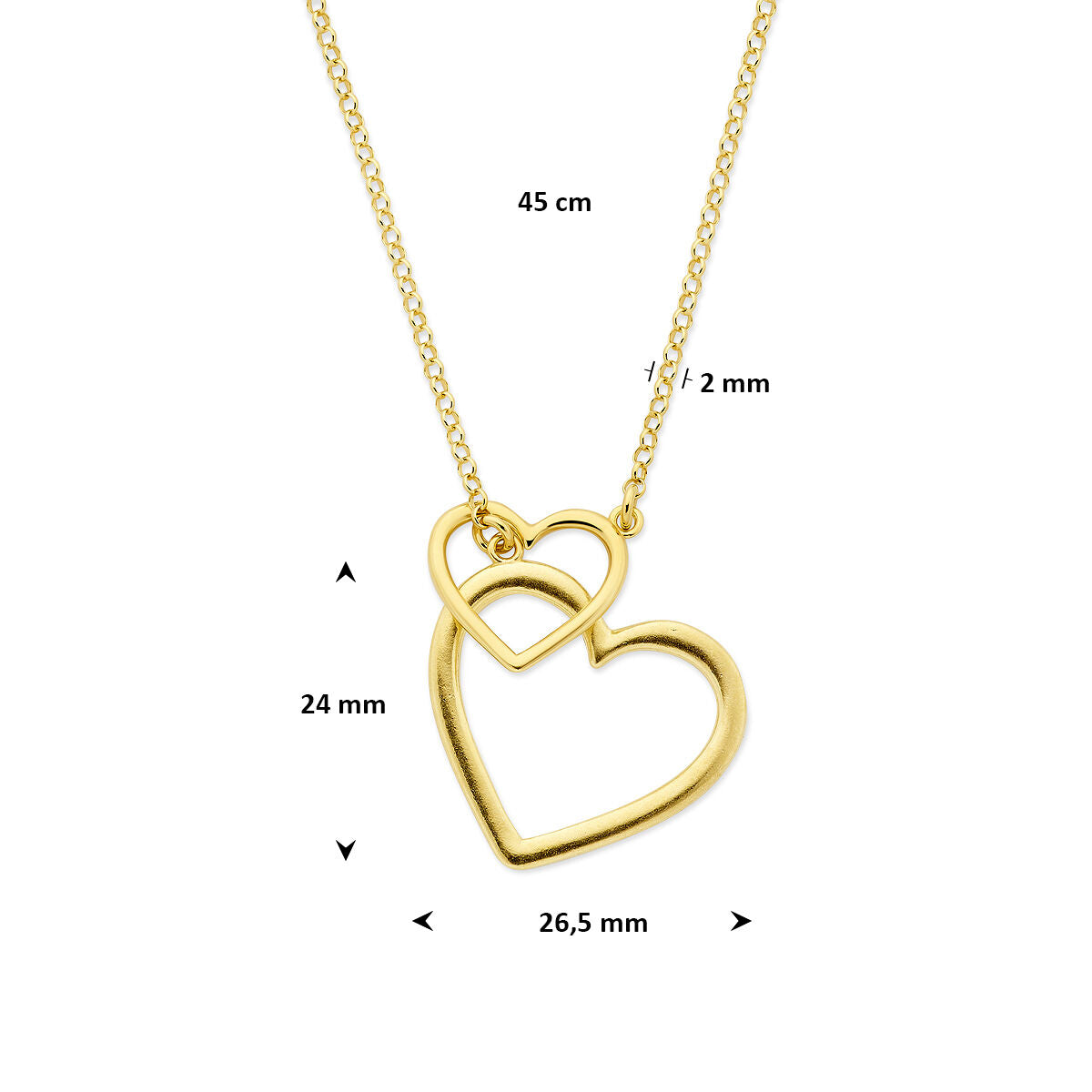 Collar chapado en oro de plata 925 con corazones dobles