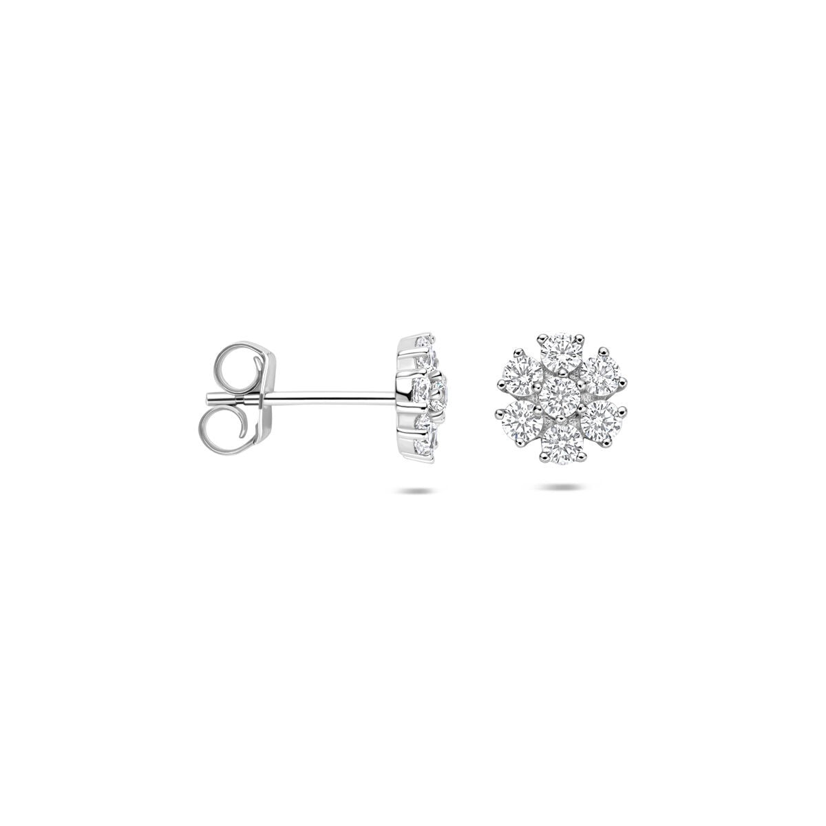 Pendientes de botón de plata con flor y circonitas – plata 925 rodiada
