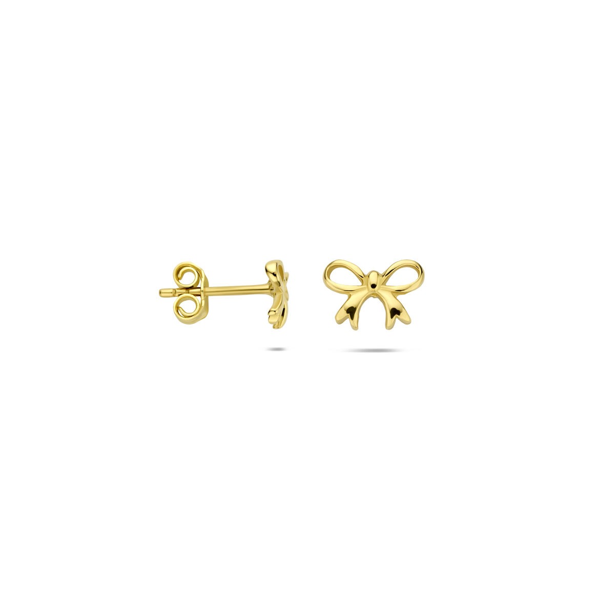 Pendientes de botón de oro amarillo en forma de lazo de mujer