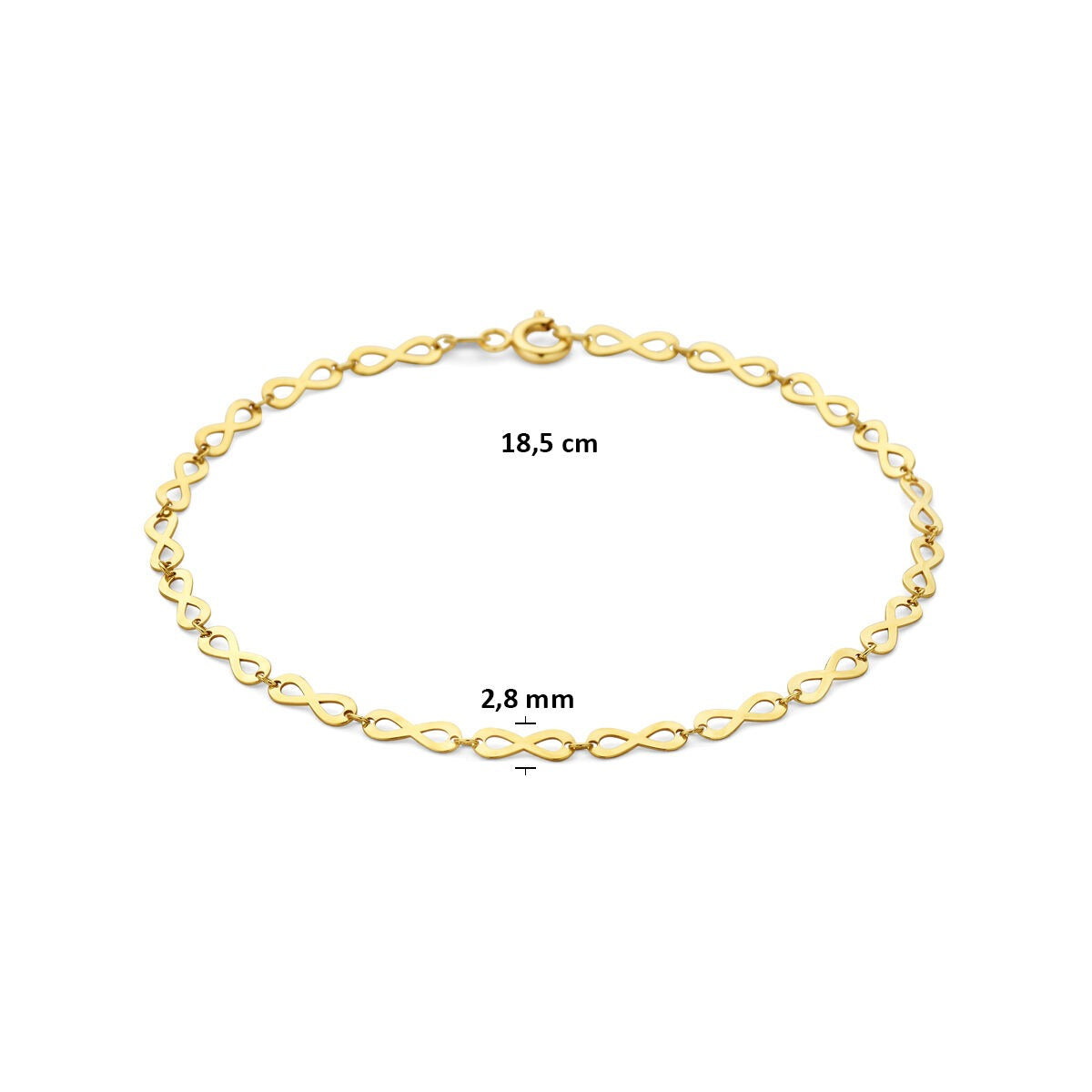 pulsera de mujer en oro amarillo con eslabones de infinito