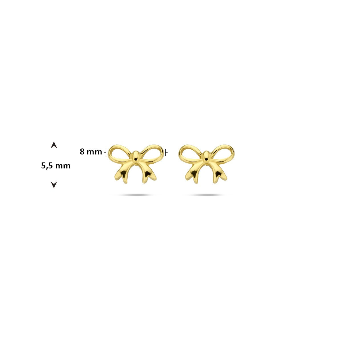 Pendientes de botón de oro amarillo en forma de lazo de mujer