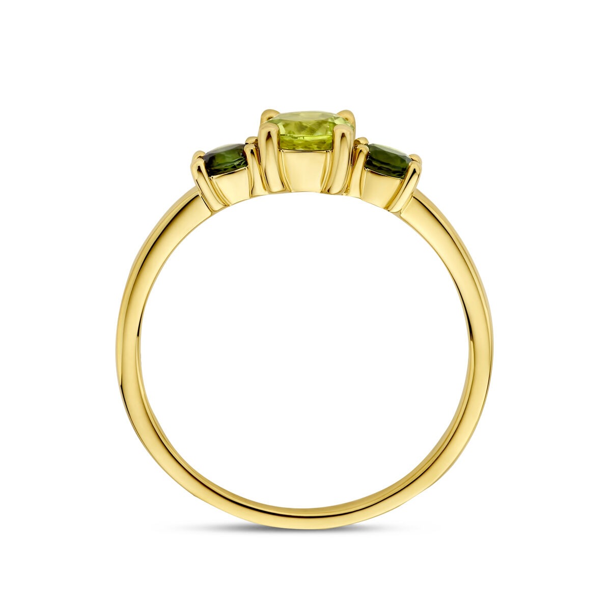 Anillo de mujer en oro amarillo con peridoto y turmalina – 14k oro amarillo