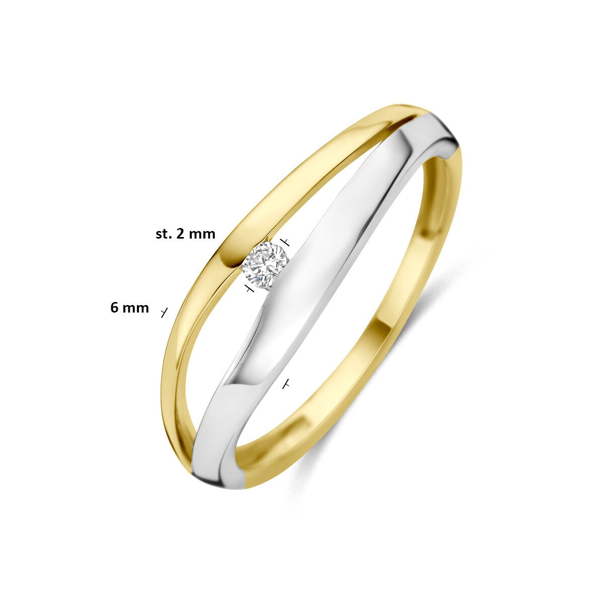 anillo de mujer bicolor de 14k con diamante cultivado en laboratorio