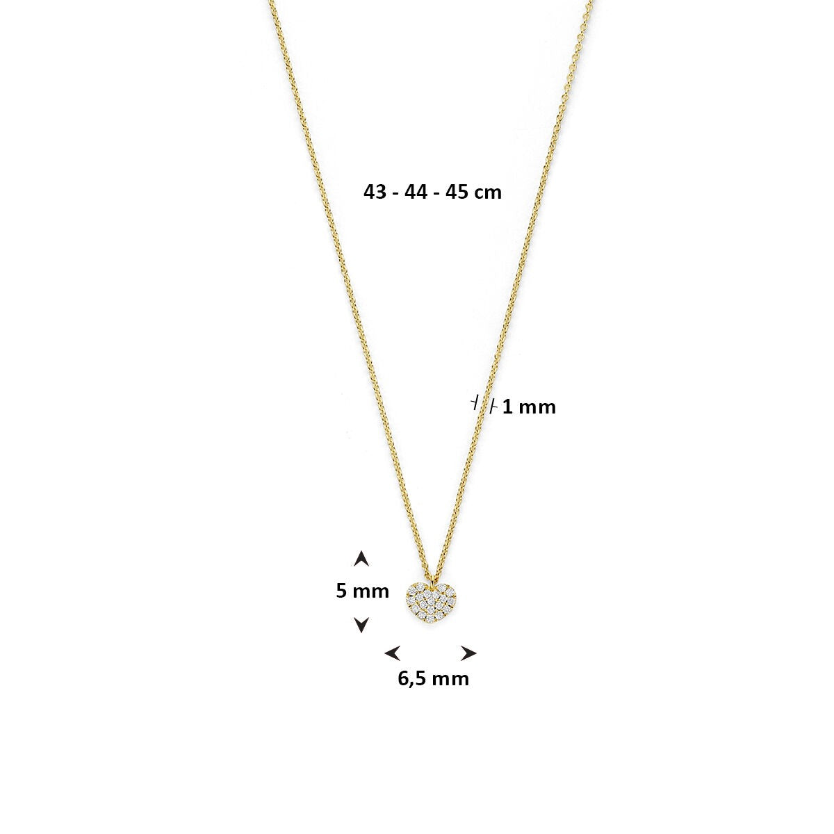 collar de oro amarillo de 14k con corazón y diamante - símbolo de amor