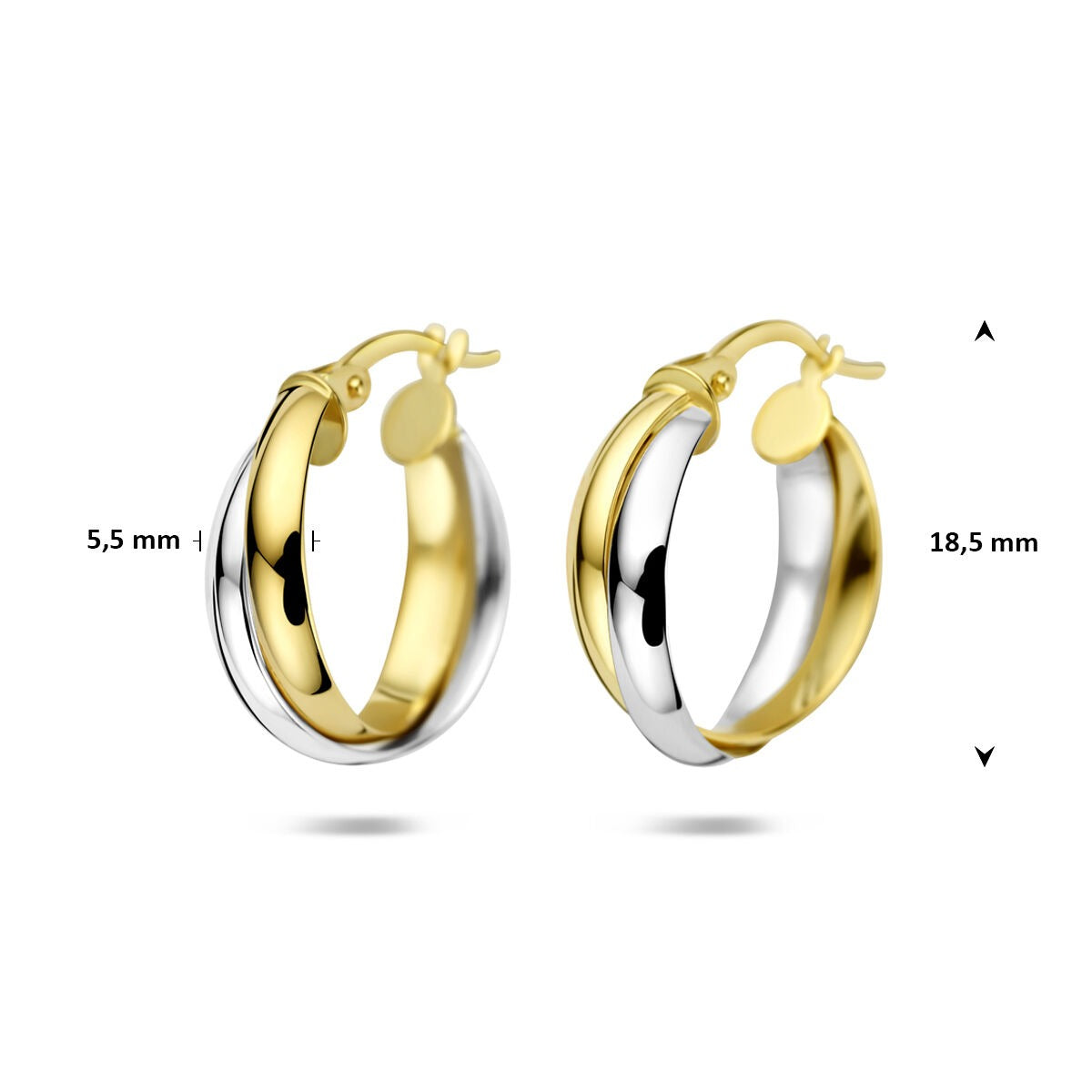 aros bicolor de 14k en oro amarillo y oro blanco