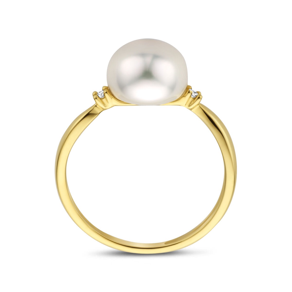 Anillo de mujer en oro amarillo con diamante y perla – 14k oro amarillo