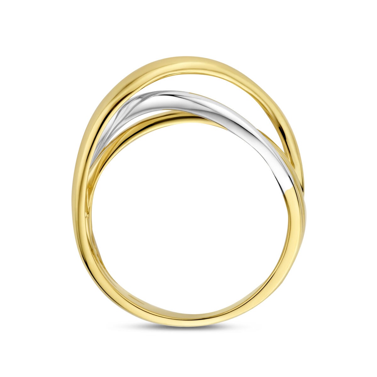 Anillo de mujer bicolor 14k oro amarillo y oro blanco – 8,5 mm de ancho