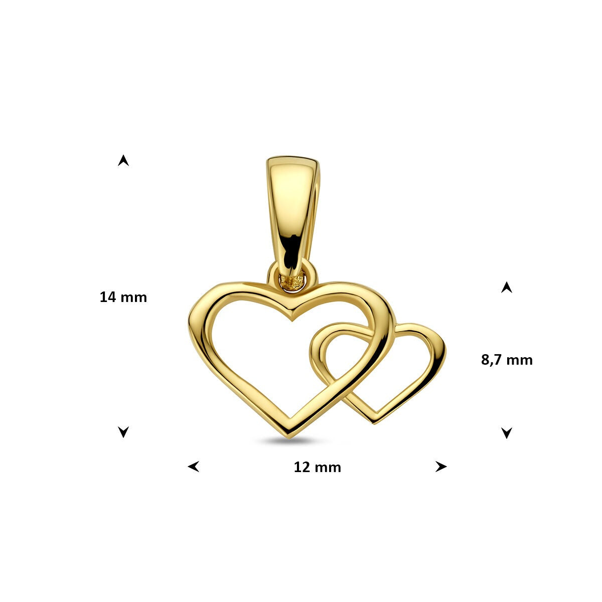 colgante de oro amarillo con corazones dobles