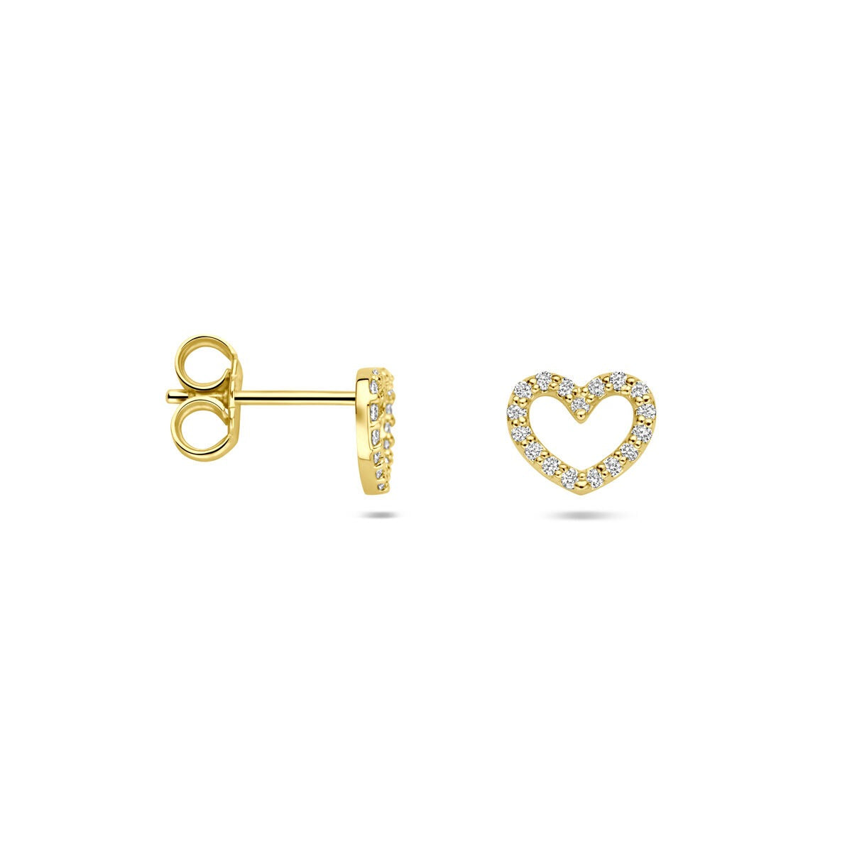 pendientes de botón de oro amarillo en forma de corazón con diamante cultivado en laboratorio