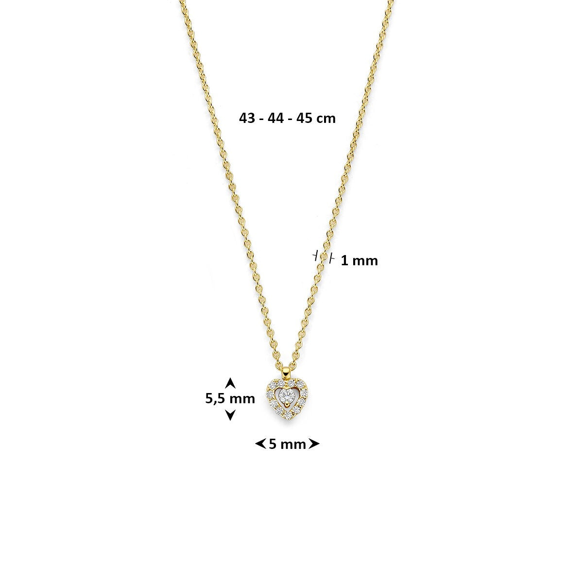collar de oro amarillo con corazón y diamante