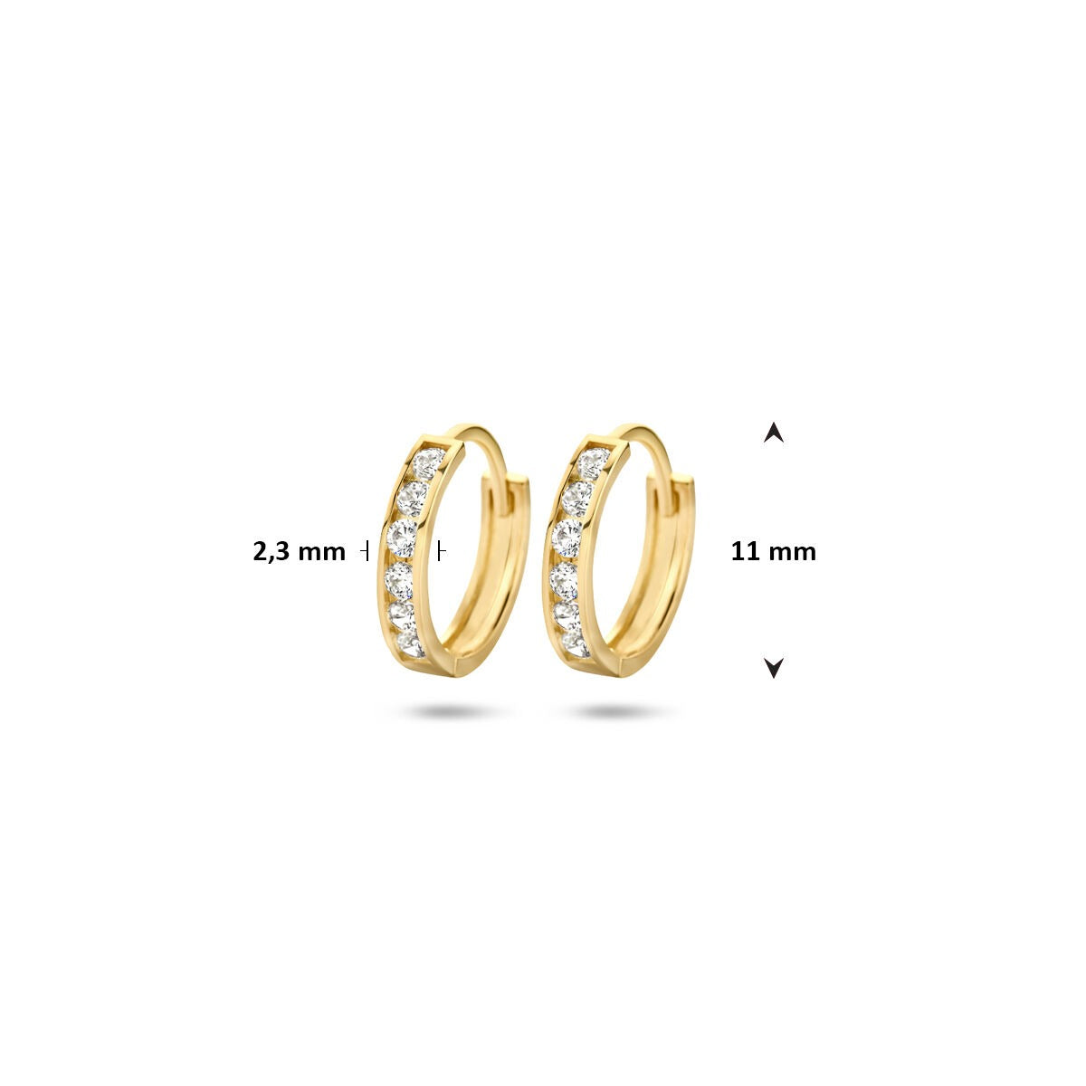 Aros de oro amarillo con cierre y zirconia en fila - de mujer