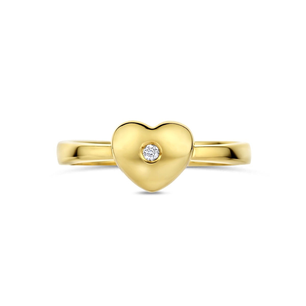 anillo infantil de oro amarillo con corazón y diamante cultivado en laboratorio