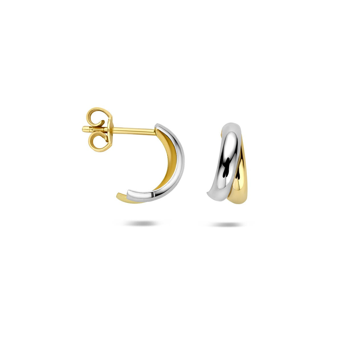 Aros de botón bicolor de 14k en oro amarillo y oro blanco
