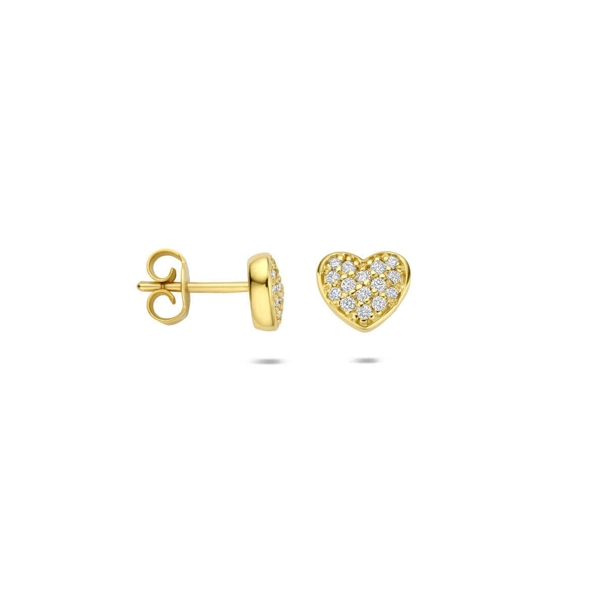 Pendientes de botón de oro amarillo con corazón de diamante