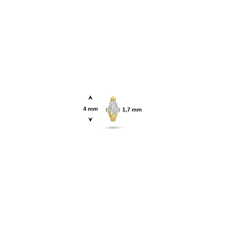 Verguld zilveren flat back piercing met zirkonia – subtiele luxe met schroefdraad