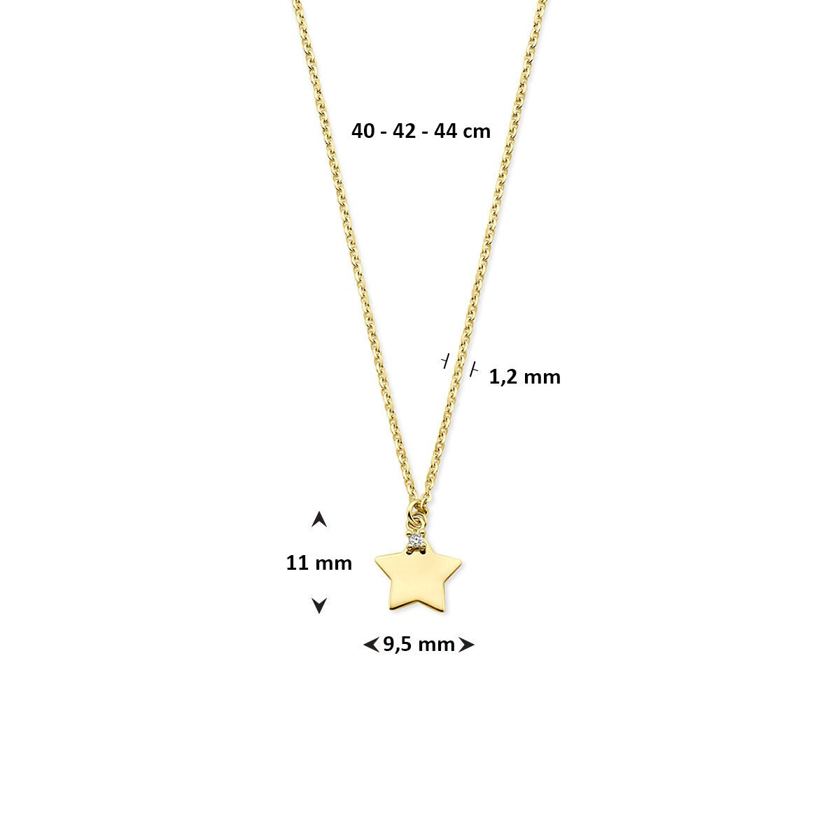 Collar de oro amarillo de 14k con estrella y circonitas