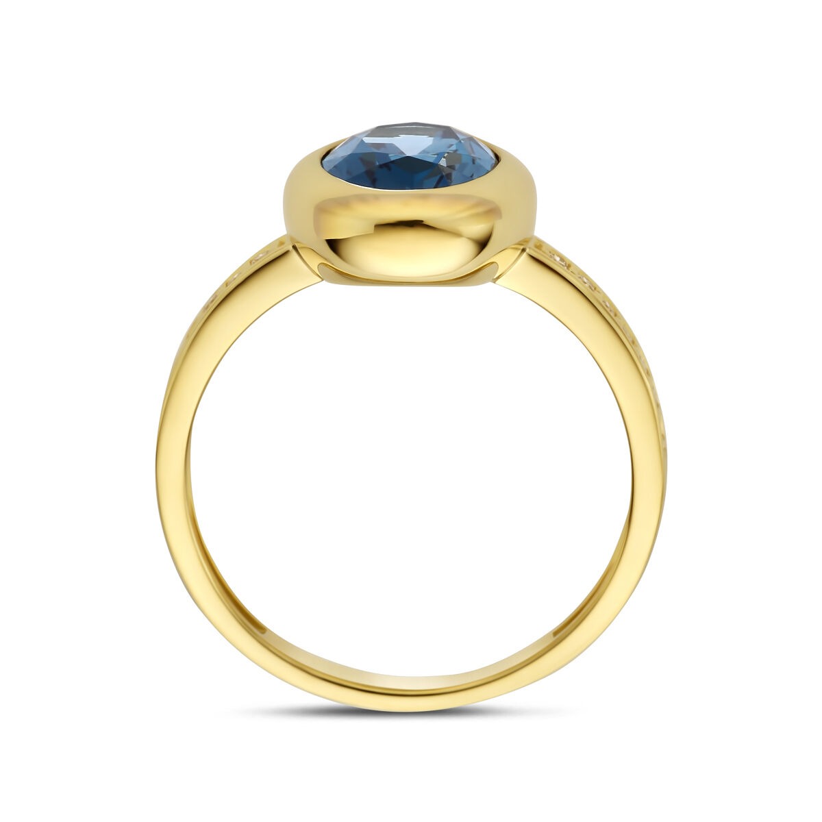 Anillo de mujer en oro amarillo con topacio London Blue y diamante – 14k oro amarillo