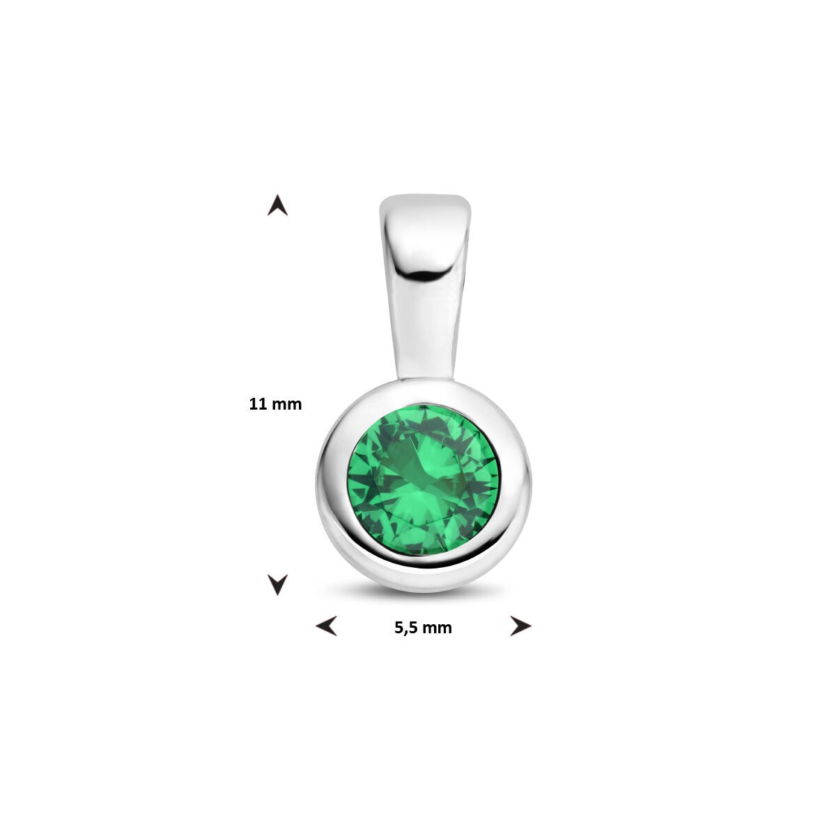Colgante de plata rodiada con piedra de nacimiento verde