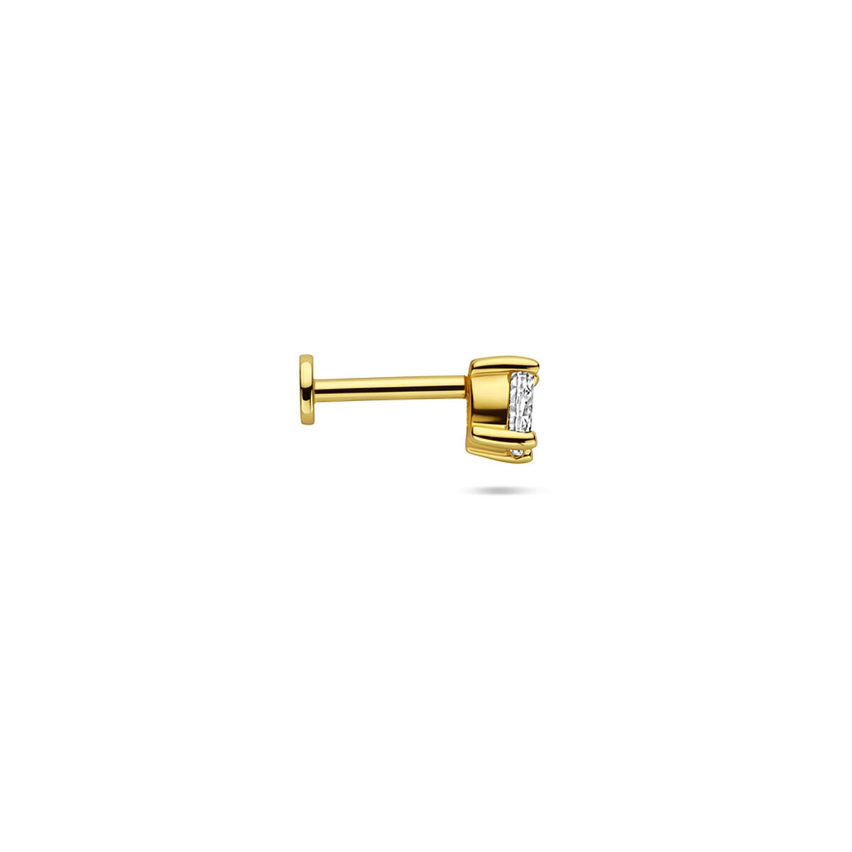 Piercing chapado en oro con base plana y zirconia ovalada - plata 925