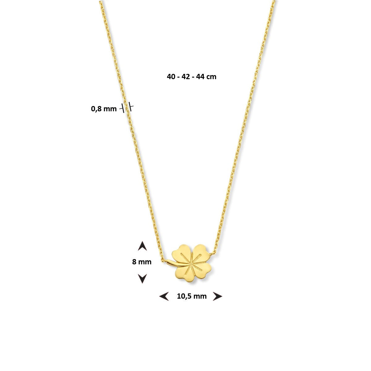 collar de trébol de oro amarillo de 9k