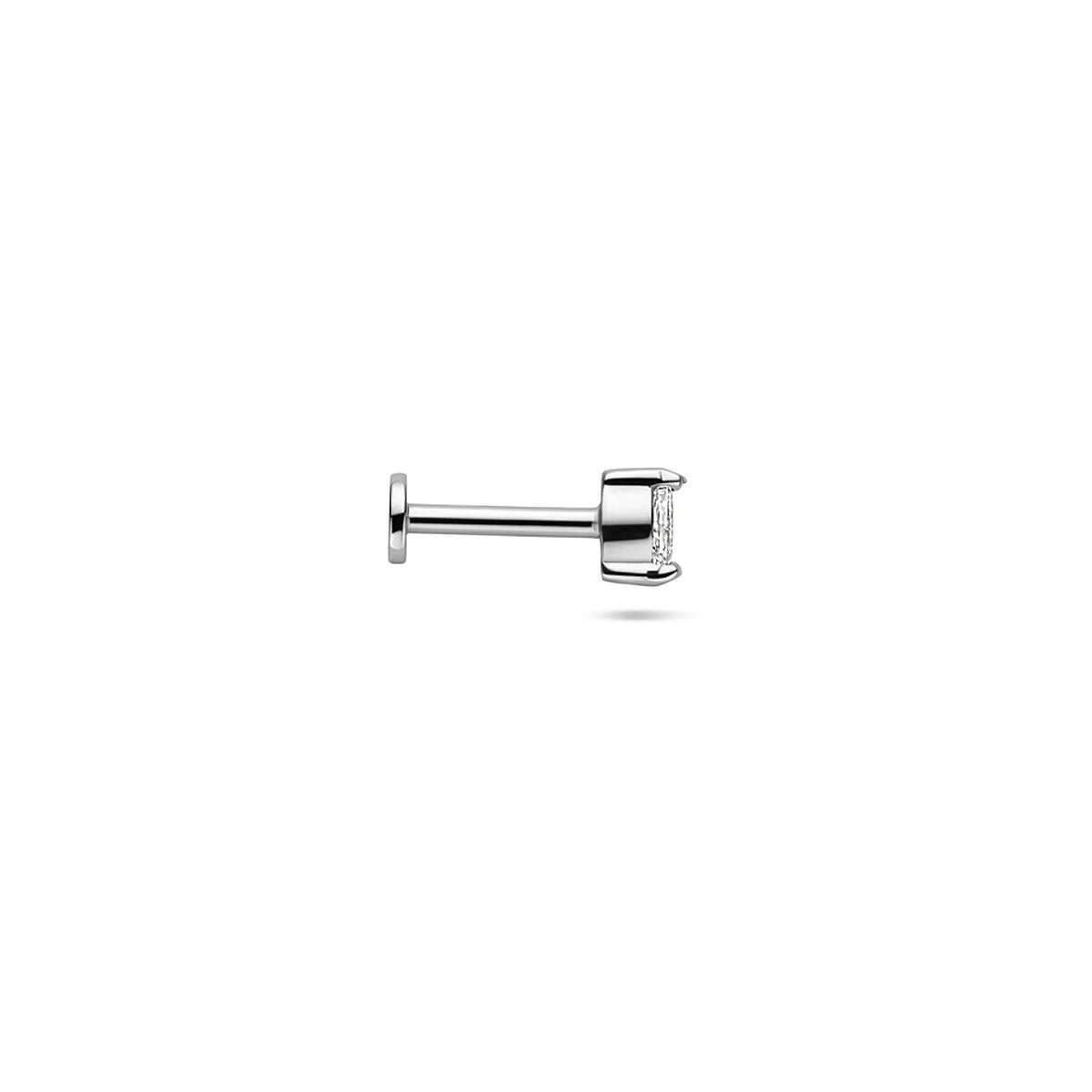 Piercing de plata rhodium con fondo plano y zirconia ovalada - plata 925