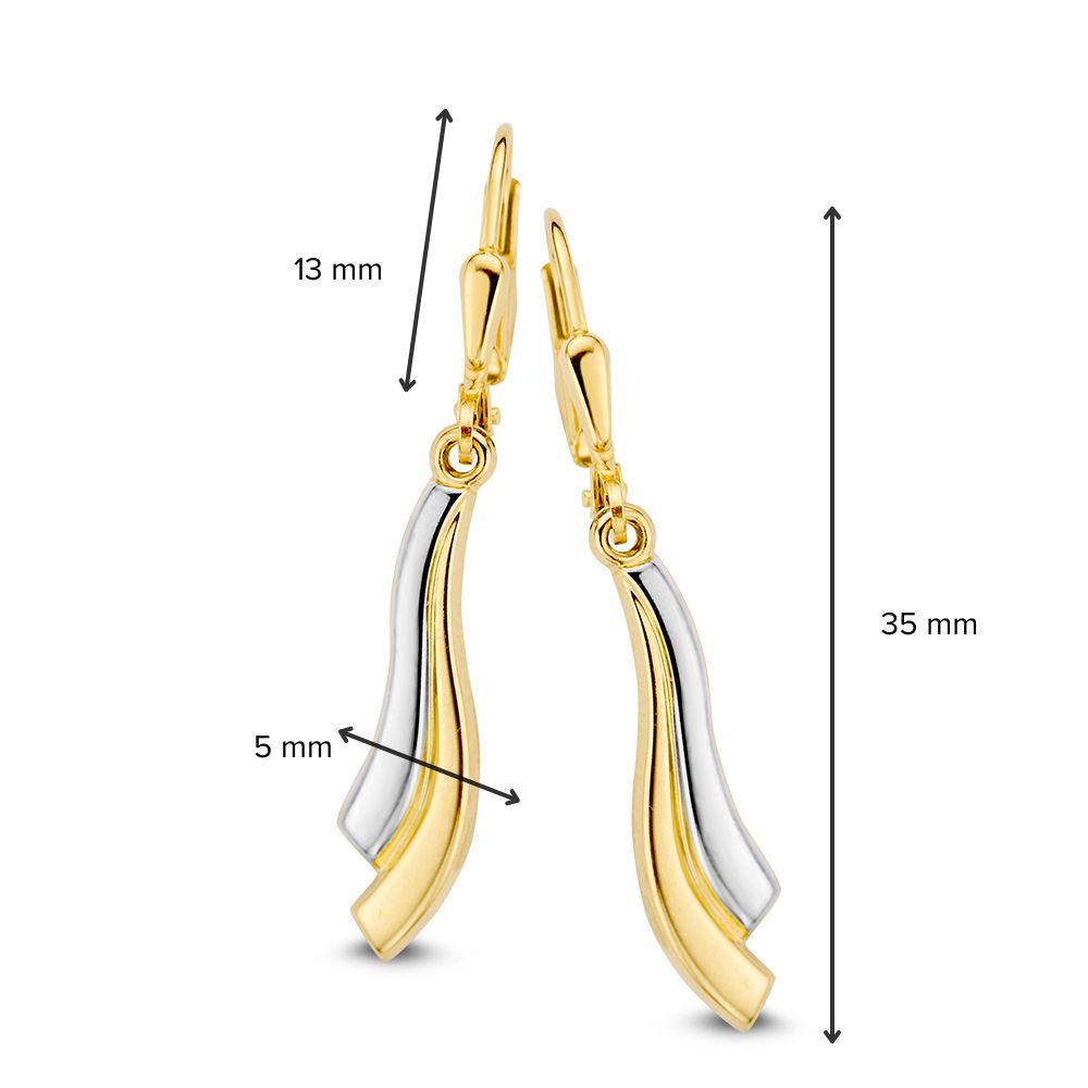 Pendientes de mujer bicolor de oro blanco y oro amarillo de 14 quilates - Pendientes elegantes sin piedra