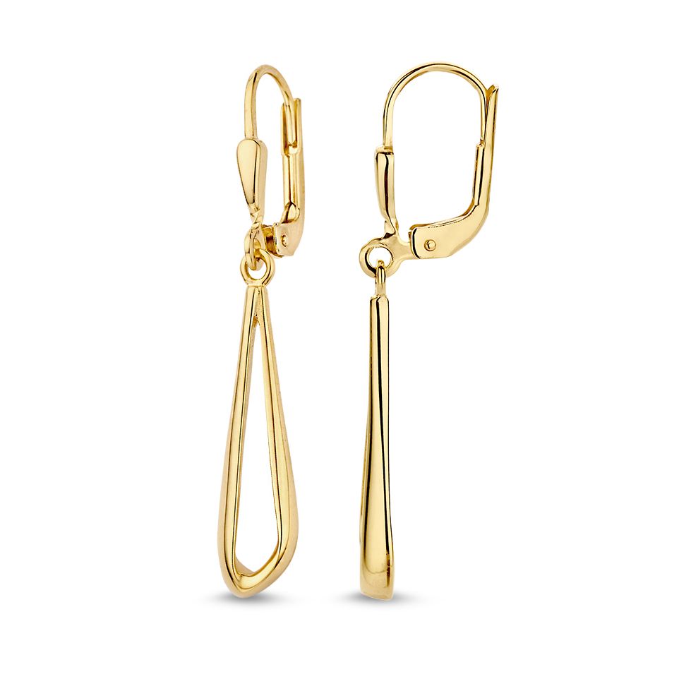 Aros de oro amarillo con colgantes en forma asimétrica - 14 quilates de oro