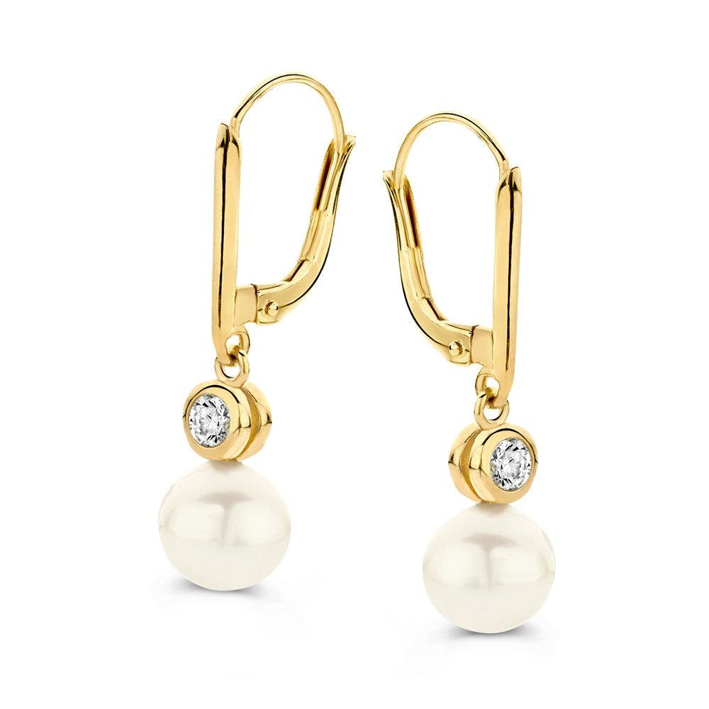 Pendientes de oro amarillo de 14 quilates con perlas y circonitas.