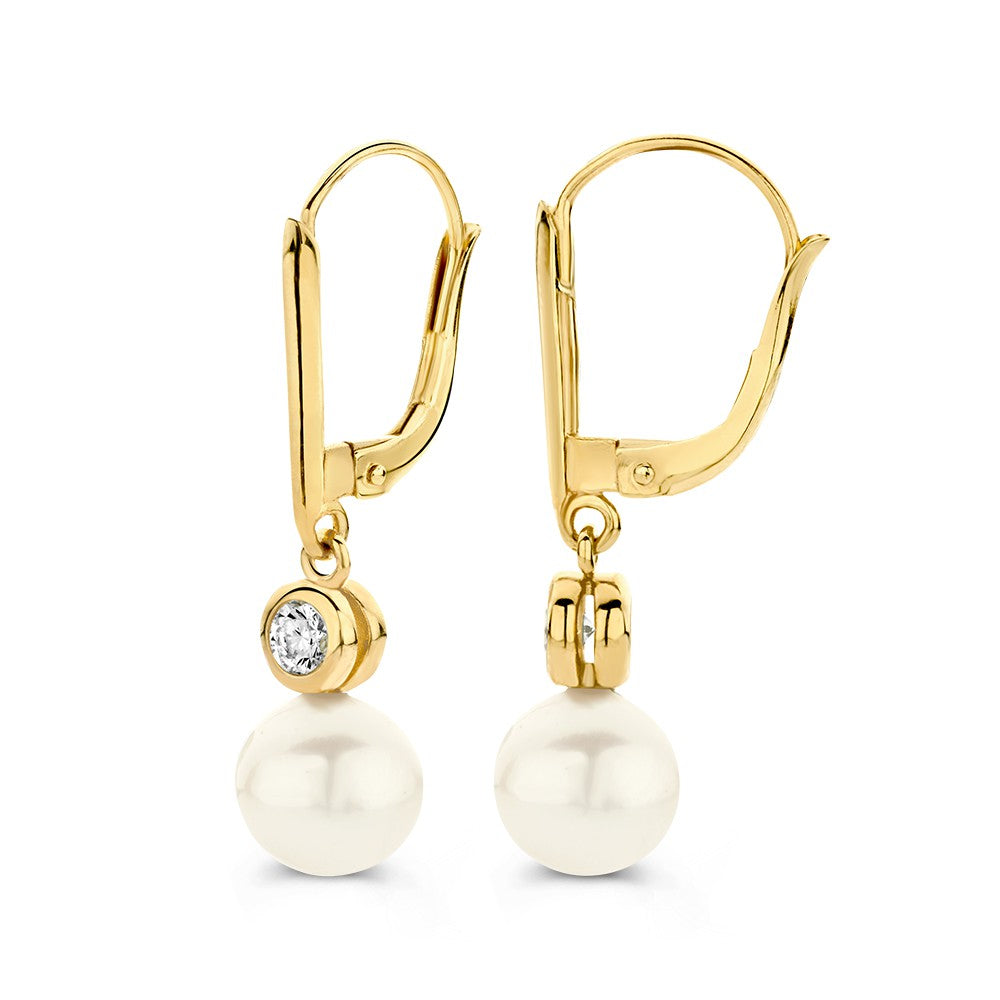 Aros de oro amarillo con perlas y circonitas – 14 quilates