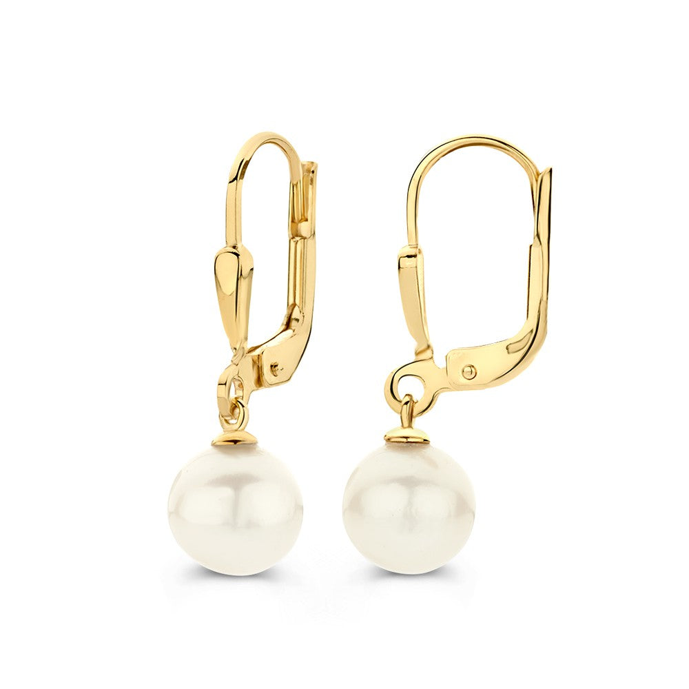 Elegantes aros de oro amarillo con perlas de agua dulce – 14 quilates