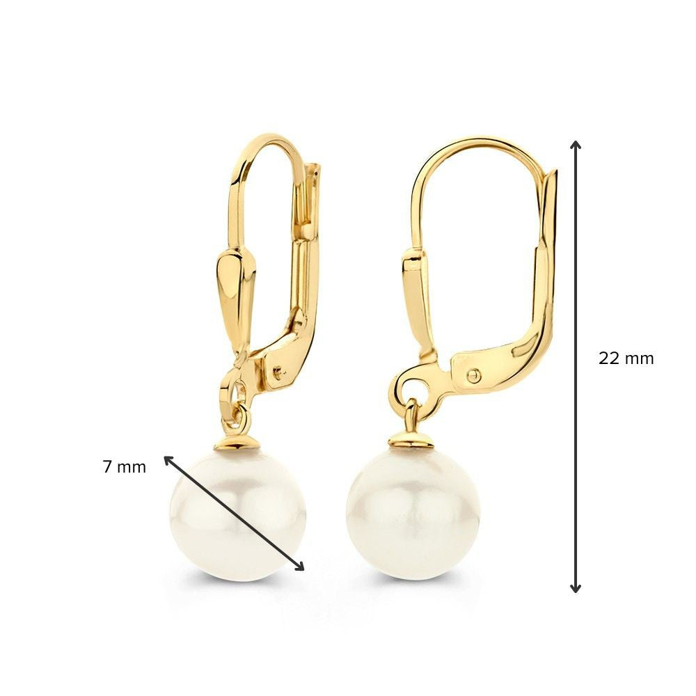 Elegantes aros de oro amarillo con perlas de agua dulce – 14 quilates