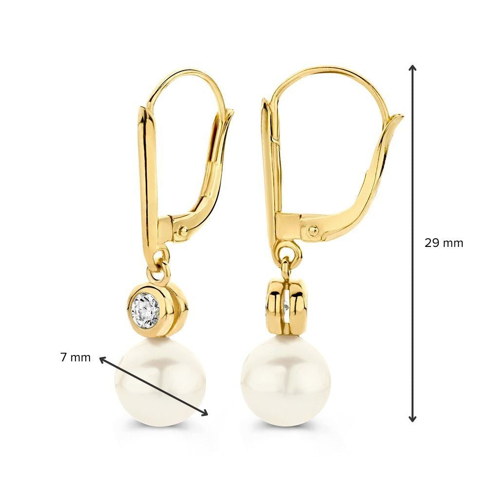 Aros de oro amarillo con perlas y circonitas – 14 quilates