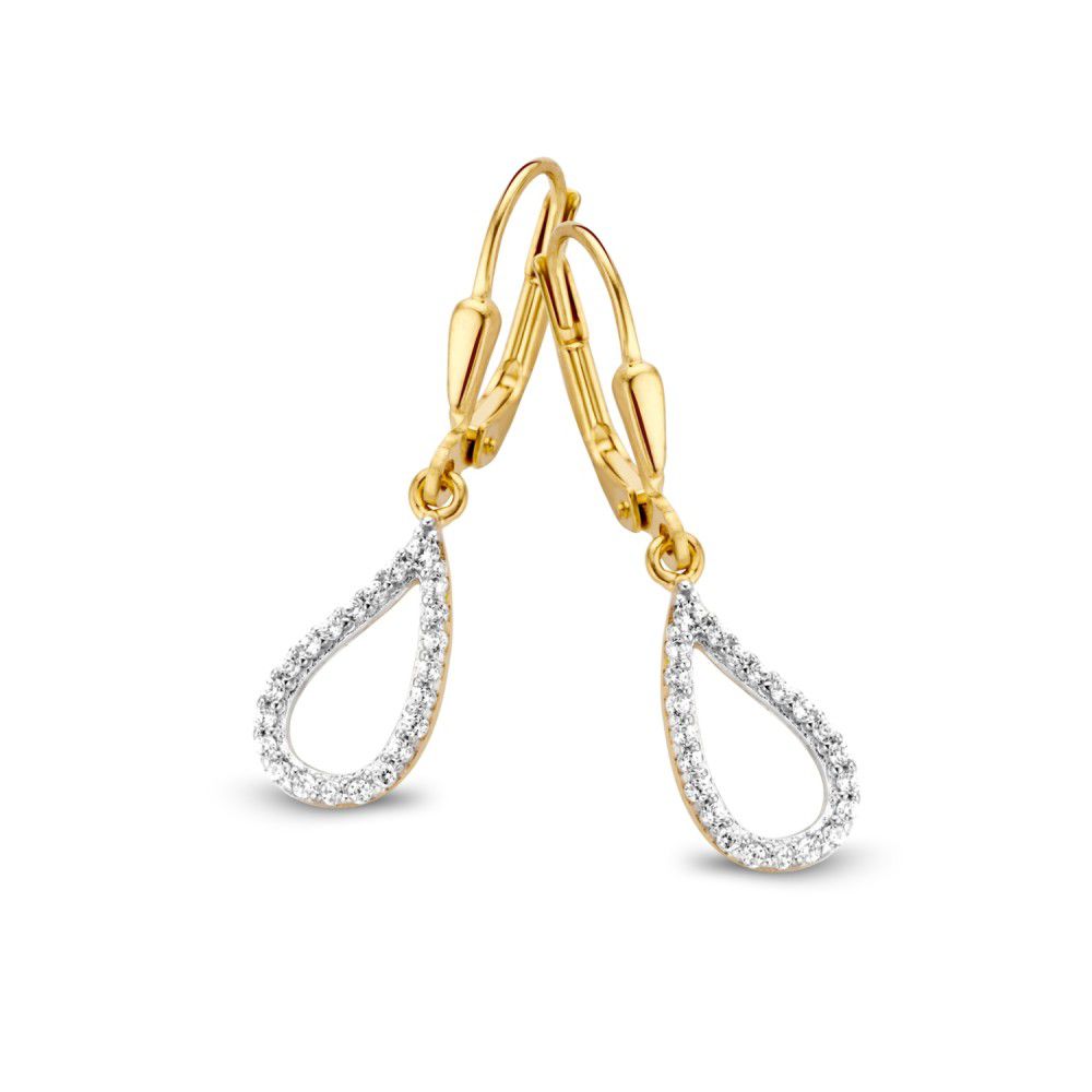 Pendientes de aro de oro amarillo de 14 quilates con colgantes en forma de gota y circonitas.