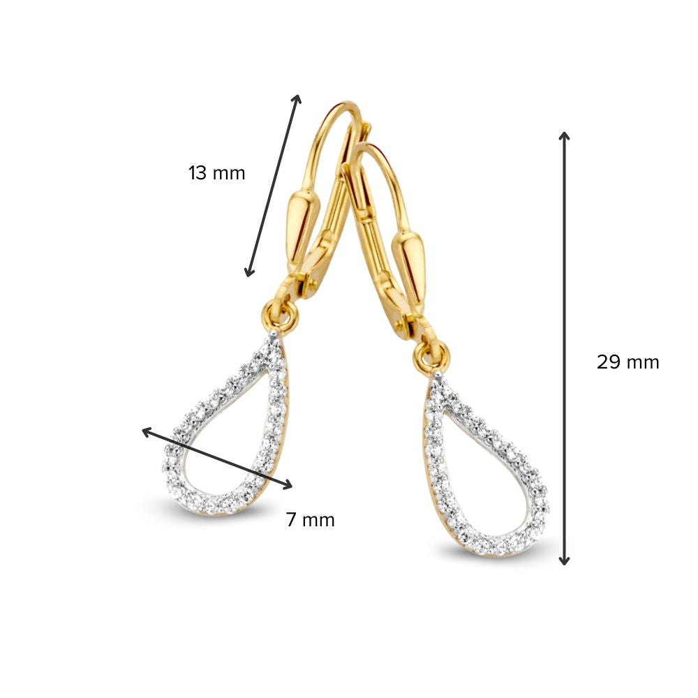 Aros de oro amarillo con colgantes de zirconia – 14 quilates de oro