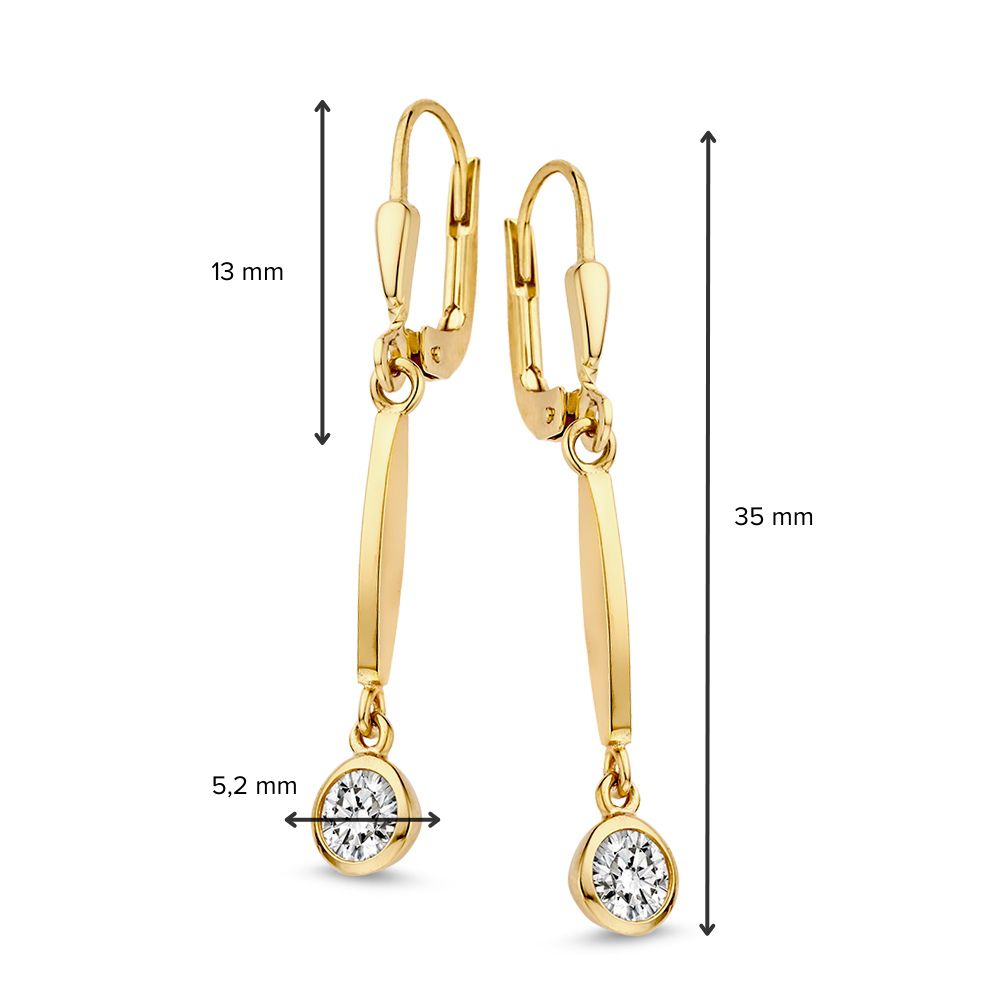 Aros de oro con colgantes de circonita – 14 quilates de oro amarillo