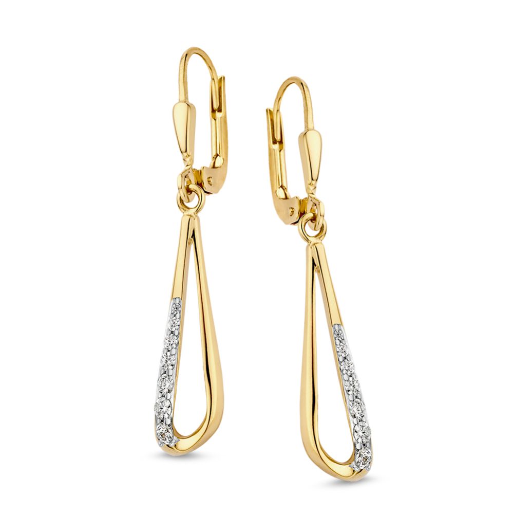 Pendientes de oro amarillo de 14 quilates con zircónias, en forma de gota.