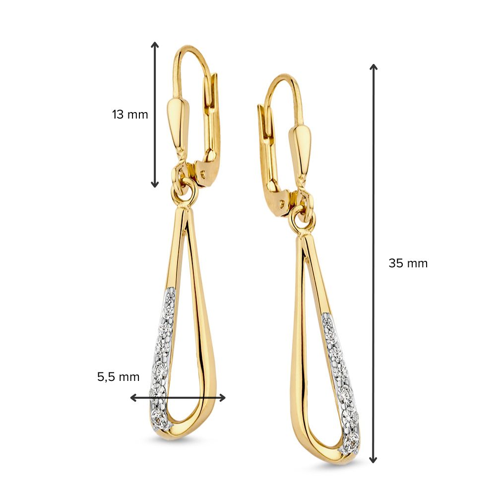 Aros de oro amarillo con circonitas - 14 quilates de oro