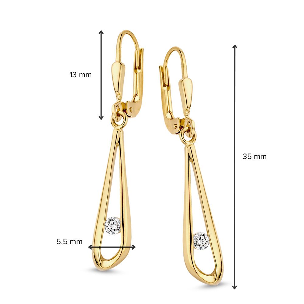 Aros de oro amarillo con circonitas - 14 quilates de oro