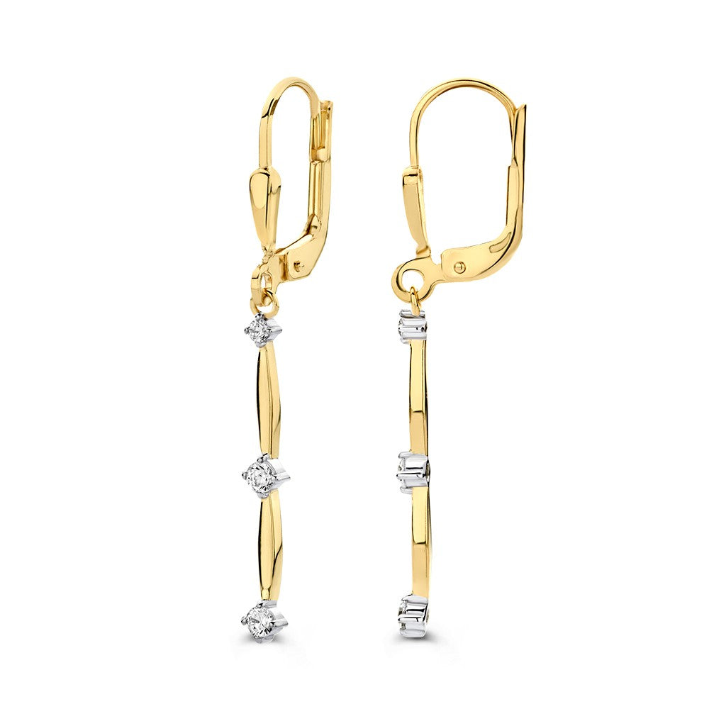 Aros de oro amarillo con largos charms y circonitas – 14 quilates