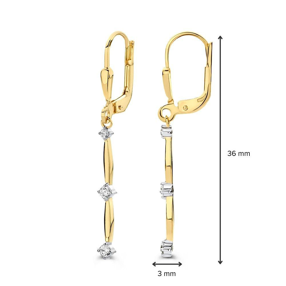 Aros de oro amarillo con largos charms y circonitas – 14 quilates