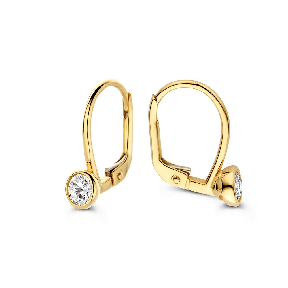Aros de oro amarillo con circonitas en engaste redondo – 14 quilates