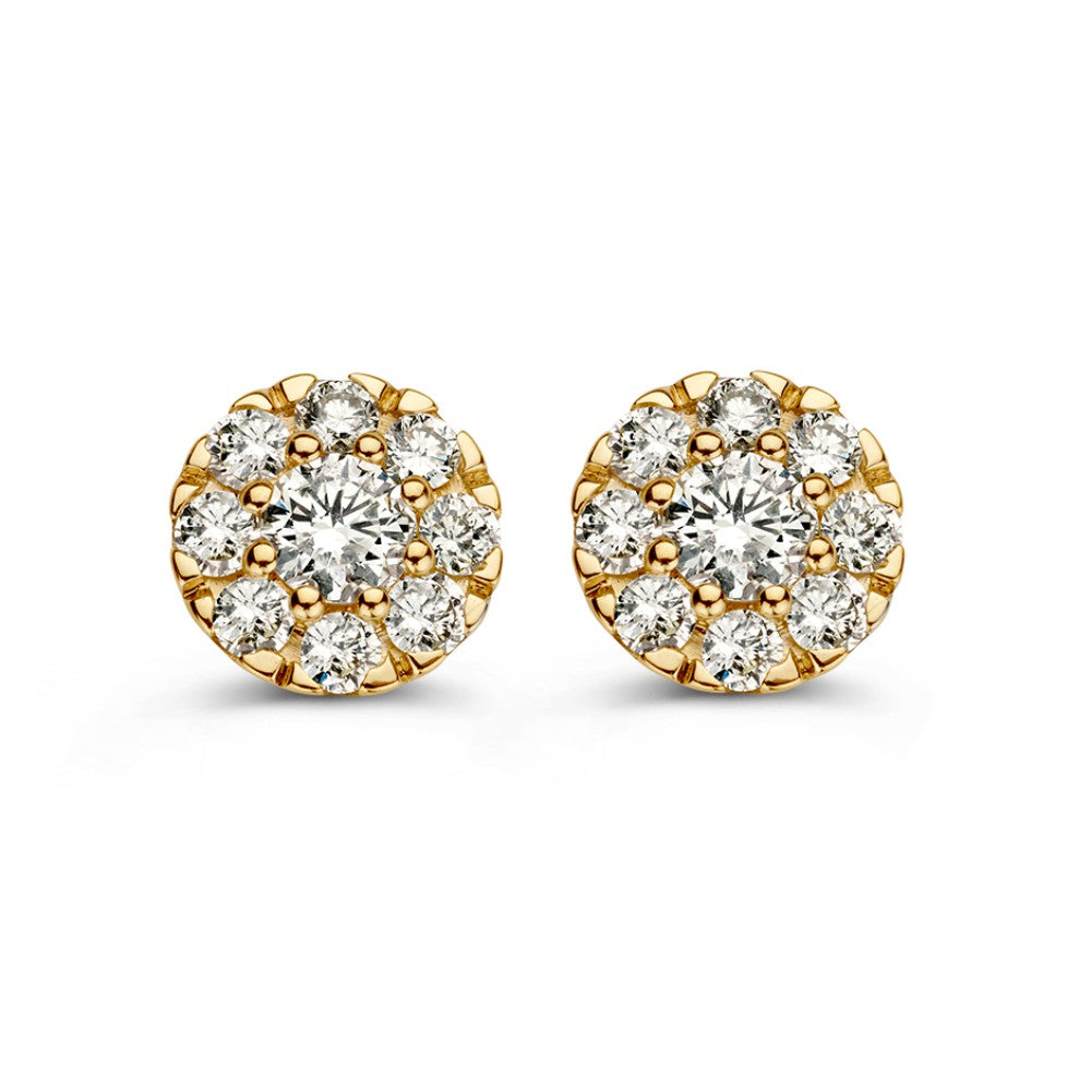 Pendientes de oro amarillo con diamantes en engaste de entorno, 0,80 crt.
