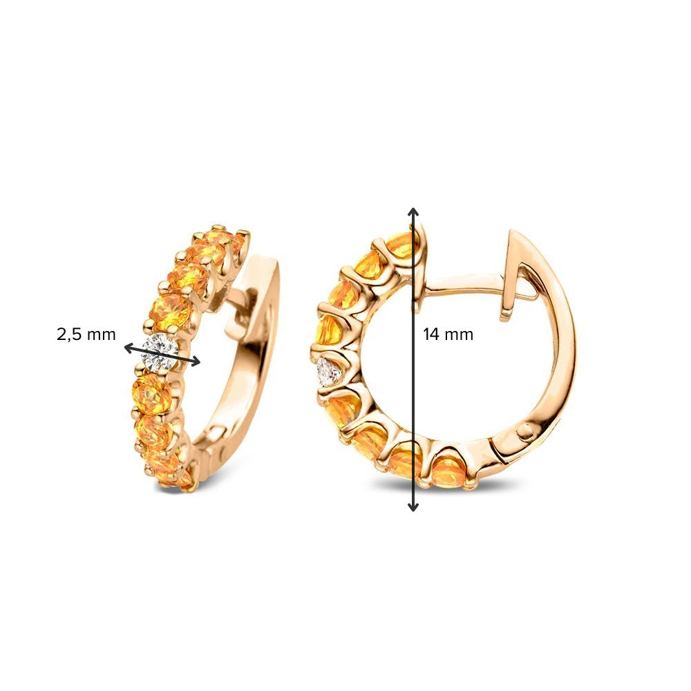 Aros de oro rosa de 18kt de lujo con zafiros naranjas y diamante – Van der Kooij